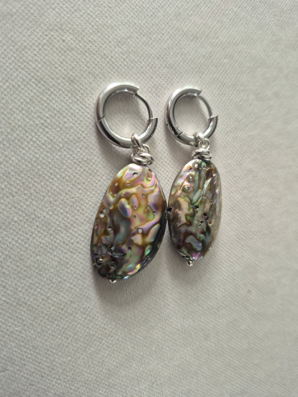 Abalone Drop Hoop Earrings - Iridescent Shell - Picture 5 of 5